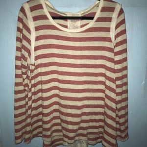 Coral and White Striped Long Sleeve Shirt